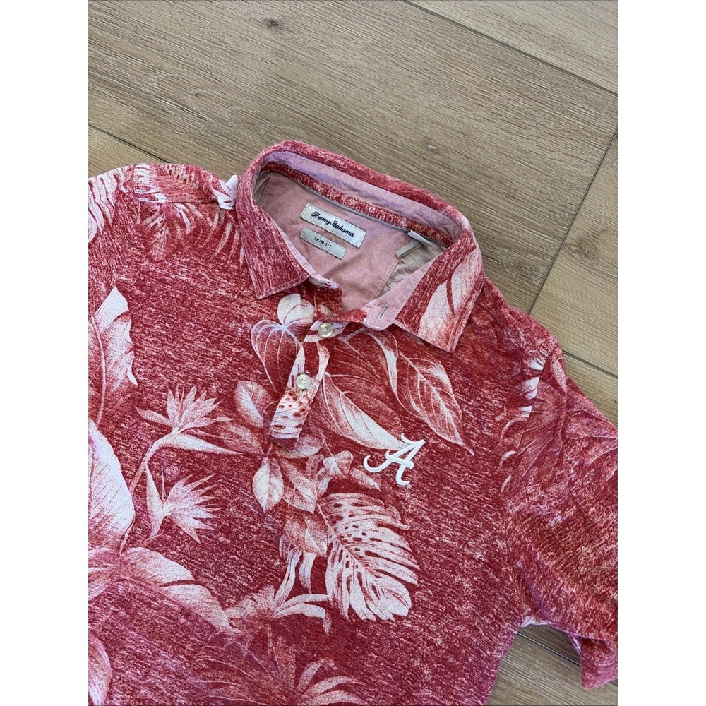 Tommy Bahama Mens Size Medium Pima Cotton Floral Polo Shirt Alabama Crimson Tide